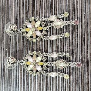 Banana Republic Floral Crytal Chandelier Earrings 2.25"